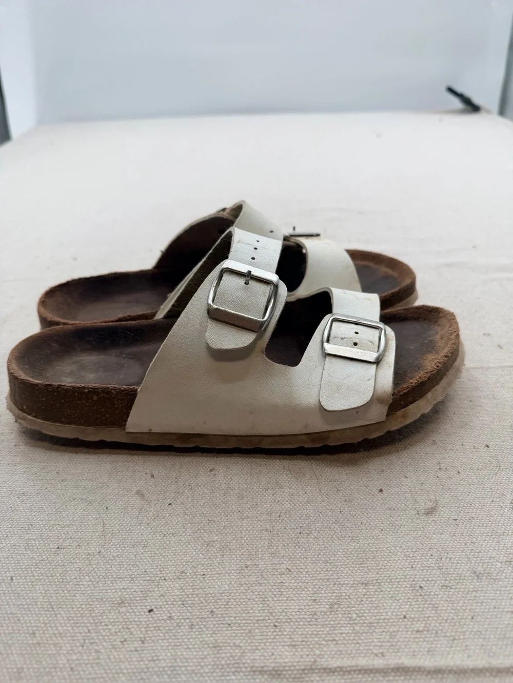 White Double-Buckle Women's Sandals